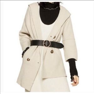 Zara fuzzy knit cream hooded sweater coat